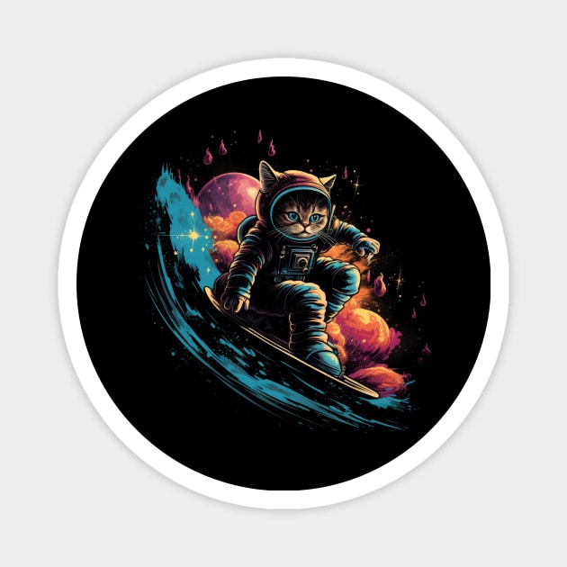 Cosmic Cat Surfer Magnet by NakedMonkey